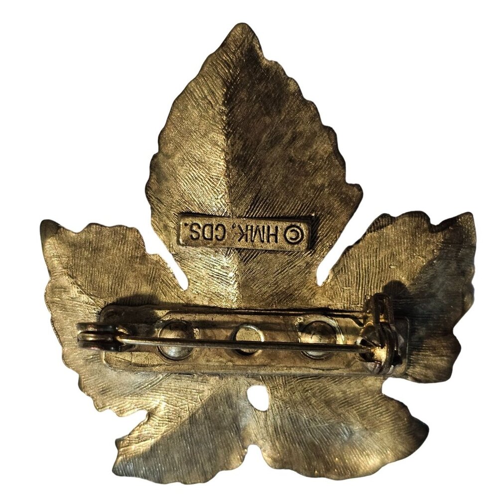 Vintage HMK CDS Gold Tone Maple Leaf Pin Brooch 1.5 - Picture 2 of 4